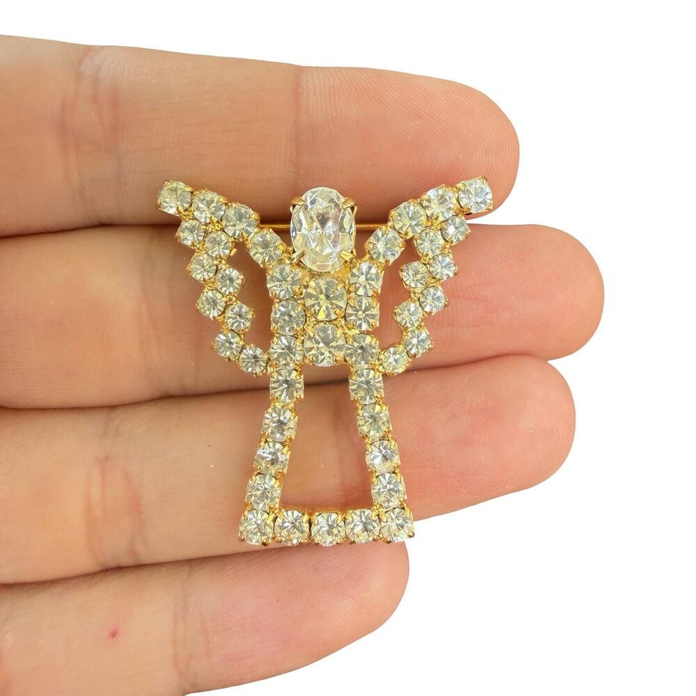 Vintage Jewelry Rhinestone Angel Brooch Angel Pin